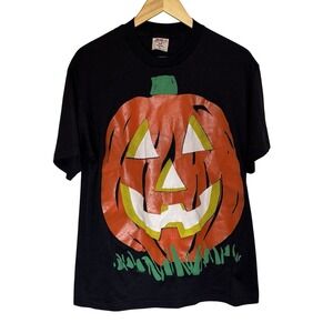 VTG 80's Big Jack-O-Lantern Pumpkin Halloween S.S. Puff Print Graphic T-Shirt XL